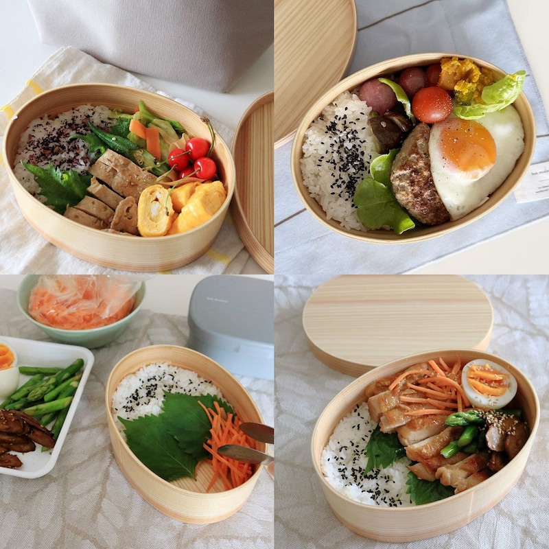 600mlの小判型、ゆったり詰められて食洗機も可能な「曲げわっぱ弁当」で、暑い季節も安全に美味しく