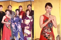 剛力彩芽、美しすぎる肩出しデコルテ見せレッドドレスで制作発表会に登場！「再び明治座に立たせていただけることが本当に嬉しいです」＜明治座創業150周年ファイナル公演 舞台「メイジ・ザ・キャッツアイ」＞