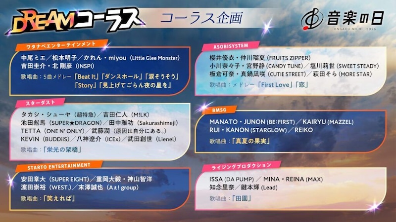 『音楽の日2026』あす8時間生放送　タイムテーブル＆歌唱曲公開　豪華企画の全貌が明らかに