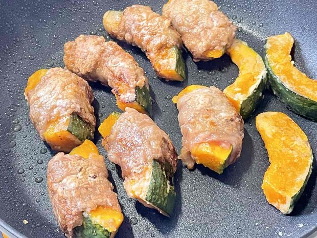 「かぼちゃの牛肉巻き」レシピ