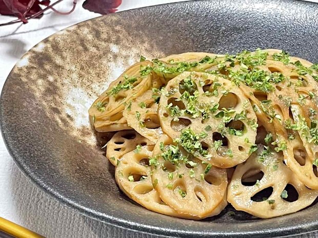「シャキシャキれんこんのポン酢甘炒め」レシピ