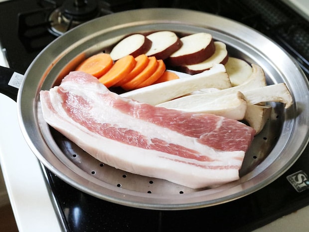 見える蓋付 お手入れしやすいステンレス 蒸し器 フライパン用24～26cm