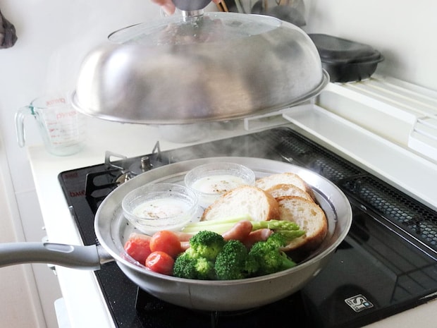 見える蓋付 お手入れしやすいステンレス 蒸し器 フライパン用24~26cm