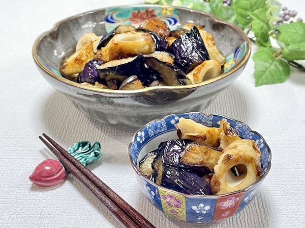 揚げなすとちくわのオイスターソース炒め