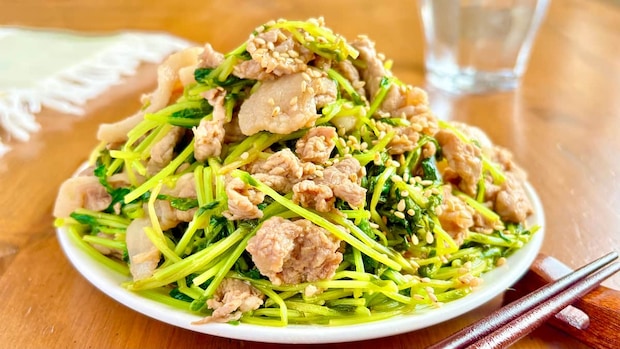 豚こま豆苗しっとり炒め風