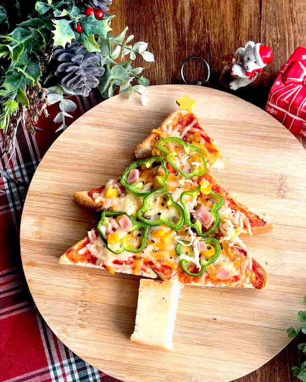 食パン1枚で作れる♪「クリスマスツリーのピザトースト」がかわいい!