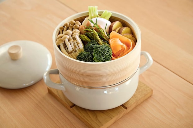 富士ホーロー せいろ付きホーロー鍋(18cm)ホワイト