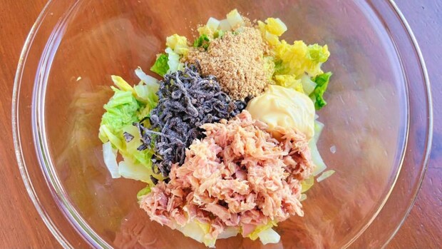 白菜とツナマヨ塩昆布あえ
