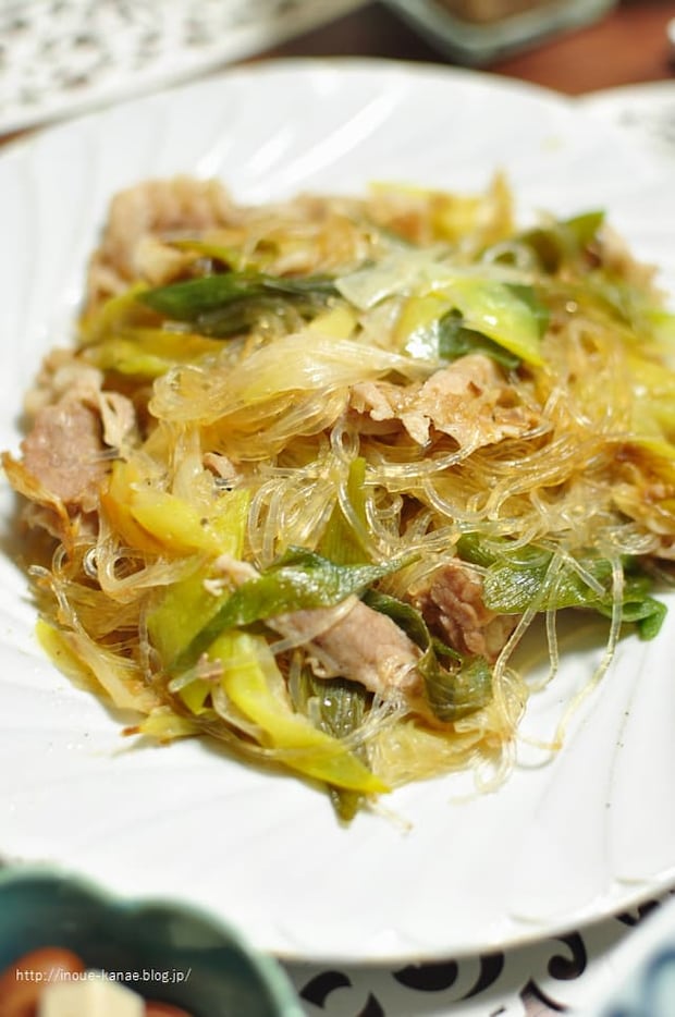 長ネギと豚肉の春雨炒め