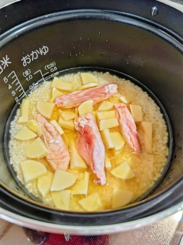 「たけのこと鶏肉のご飯」の炊き方