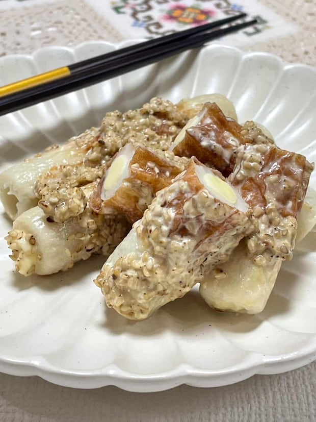 ちくわチーズのめんつゆごまマヨ焼き