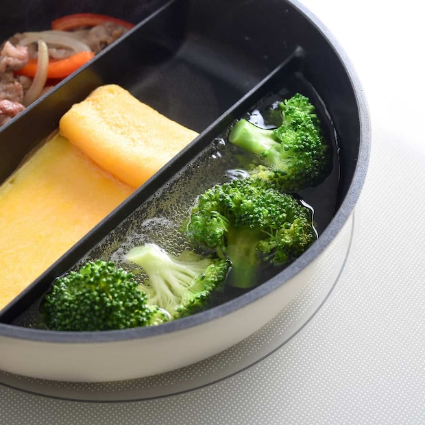 3品同時に調理 センターエッグトリプルパンmini／仕切りフライパン IH お弁当 玉子焼き