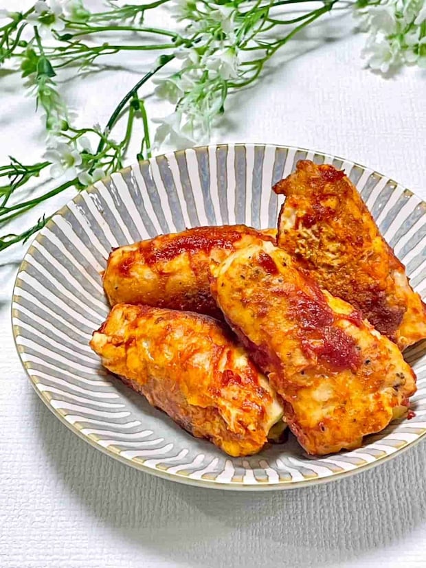 たけのこチーズの豚肉巻きピカタ