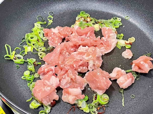 小松菜と豚肉の中華風ピリ辛炒め