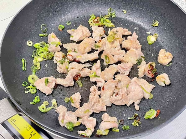 小松菜と豚肉の中華風ピリ辛炒め