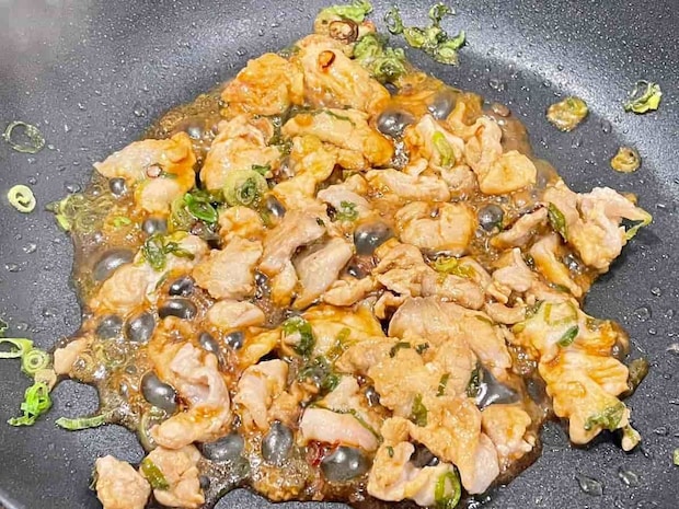 小松菜と豚肉の中華風ピリ辛炒め