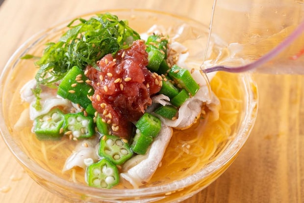 「豚しゃぶとオクラの梅だれそうめん」レシピ