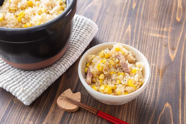「とうもろこしとベーコンのバター醤油ごはん」レシピ