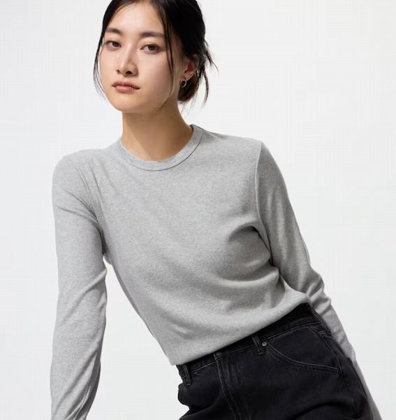 ソフトリブクルーネックT/長袖