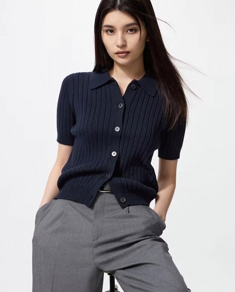 リブポロカーディガン/半袖