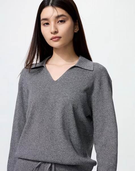 ウォッシャブルニットリブポロセーター