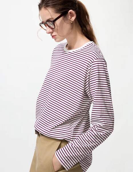 ソフトコットンラウンドヘムT/長袖/ボーダー