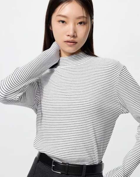 リブハイネックT/長袖/ボーダー