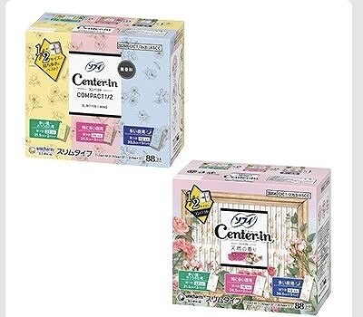 センターインコンパクト1/2　3サイズ　合計88個入　無香料/ナチュラルフローラルの香り