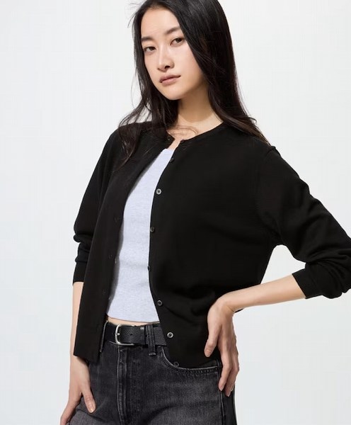 メリノクルーネックカーディガン