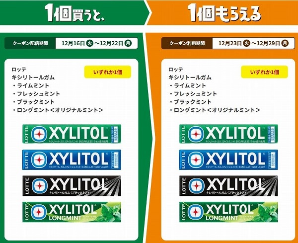 ロッテ　キシリトールガム/ライムミント/フレッシュミント/ブラックミント/ロングミント＜オリジナルミント＞