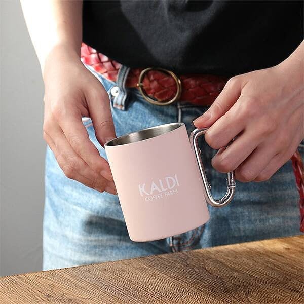 オリジナル カラビナ付き ダブルウォールマグ（ピンクベージュ）