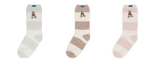 gelato pique パウダーベア刺繍ボーダーソックス ミントグリーン/モカベージュ/ソフトピンク