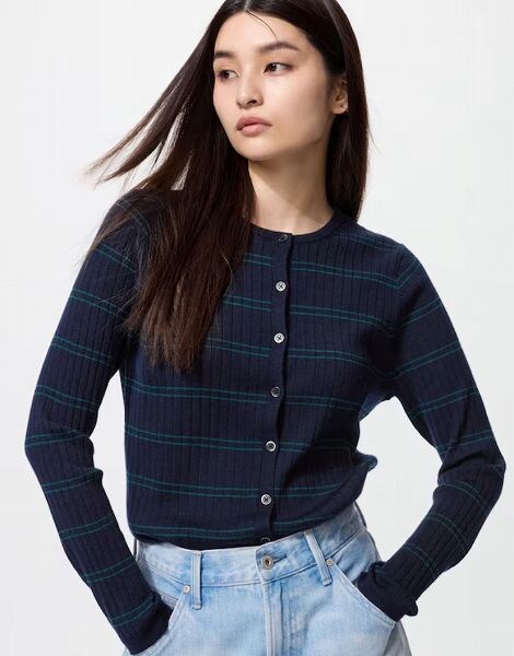 メリノリブクルーネックショートカーディガン