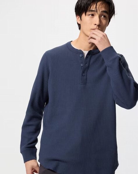 ワッフルヘンリーネックTシャツ