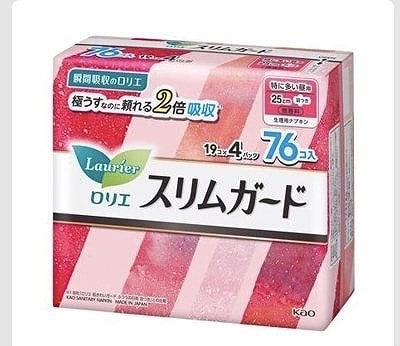 ロリエ　スリムガード　特に多い昼用　25cm　羽つき　19個✕4パック