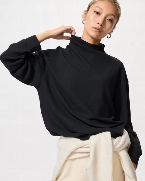 ソフトニットフリースモックネックT