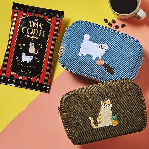 ニャンコーヒー&コーデュロイポーチセット(茶トラ/白ネコ)