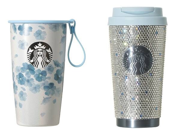 SAKURA2026ストラップカップシェイプステンレスボトルエアリーブルー355ml/SAKURA2026ステンレスタンブラーラインストーンエアリーブルー473ml