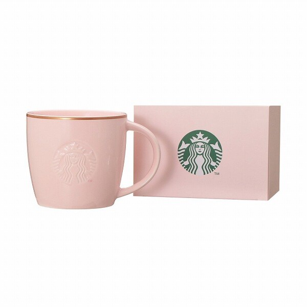 ギフトボックス入りロゴマグピンクベージュゴールドリム355ml