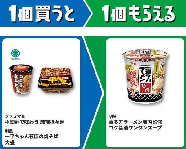 ファミマル　極細麺で味わう　麻辣担々麺/明星　一平ちゃん夜店の焼そば　大盛