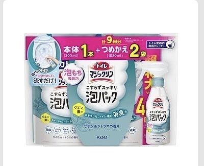 トイレマジックリン　泡パック　サボン＆シトラスの香り　本体300ml＋付替1,080ml×2袋