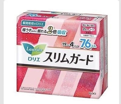 ロリエ　スリムガード　特に多い昼用　25cm　羽つき　19個×4パック