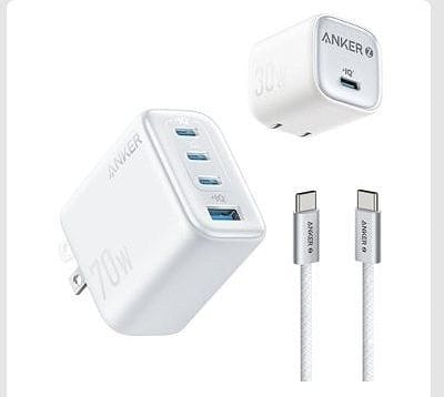 ANKER　急速充電器　2個＆USB-Cケーブル2本セット　70W 4ポート・30W　単ポート