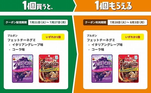 ブルボン フェットチーネグミ イタリアングレープ味/コーラ味