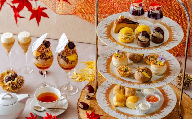 グランドプリンスホテル大阪ベイのアフタヌーンティー「Marron Collection」。栗を贅沢に使ったスイーツやモンブランのパフェも
