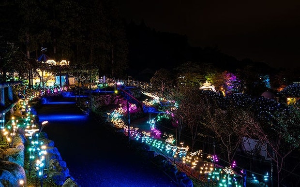 日本で最も富士山に近い大規模イルミネーション！御殿場高原 時之栖「ひかりのすみか」。約20mのツリーや噴水レーザーショーも