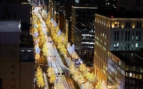 大阪の街を彩る大規模イルミネーション「大阪・光の饗宴2025」。大阪市中央公会堂のライトアップ、マルシェも