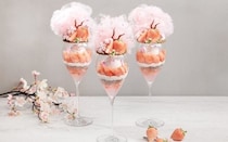 SALON BAKE & TEAのいちごパフェ「Parfait aux Sakura Awayuki」。白いちごのやさしい甘さと“満開の桜”を楽しむ春の一品