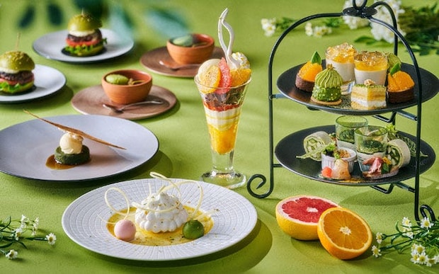 品川プリンスホテルから八女茶と柑橘のアフタヌーンティーが登場。選べるグランデセールなど初夏が薫る爽やかな味わい