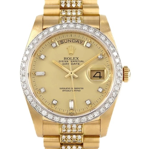 ゴールド文字盤のダイヤモンド付きデイデイト
